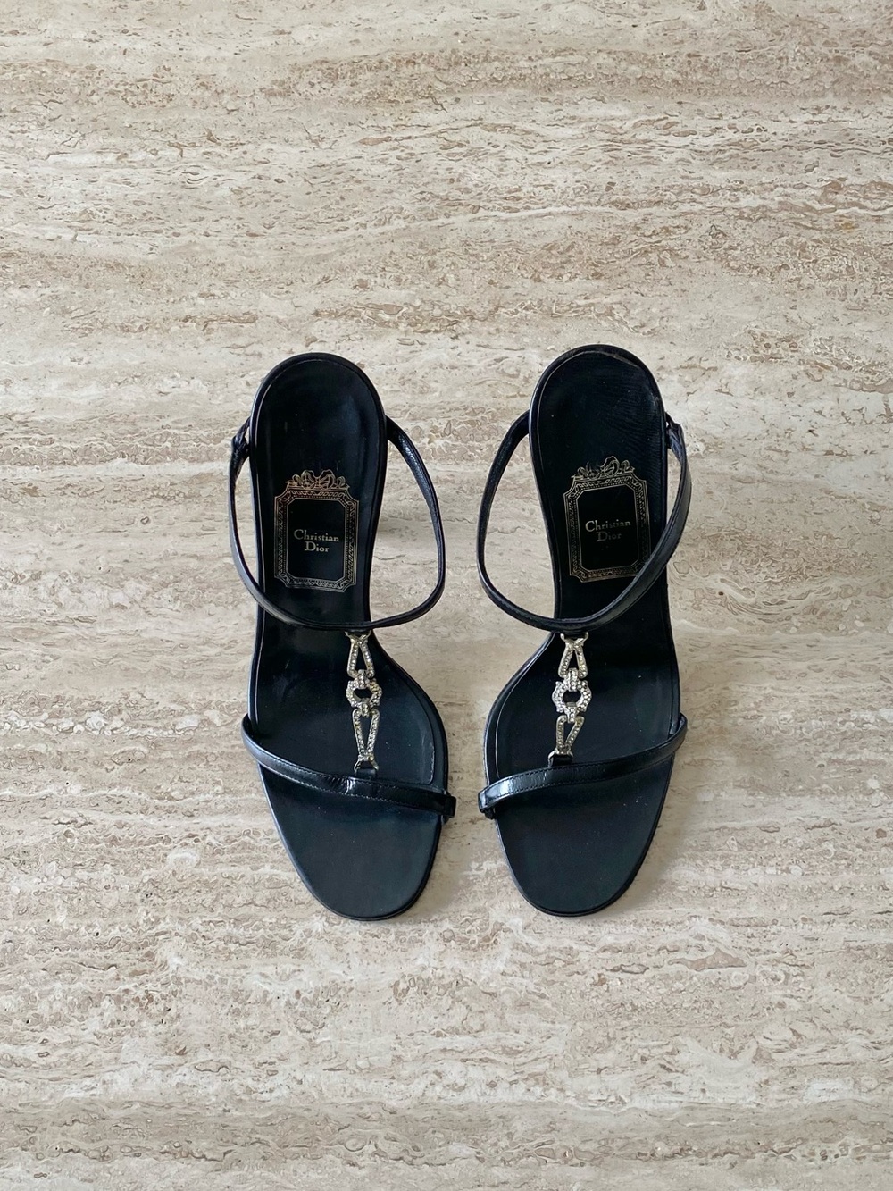 Vintage Dior Crystal T-strap Sandal Heels